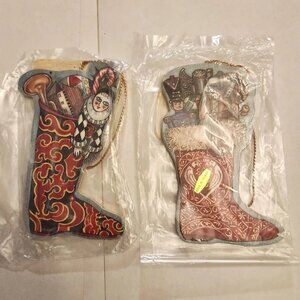 Vintage Ornaments Lot of 2 Made in Taiwan Christmas Stockings with Toys